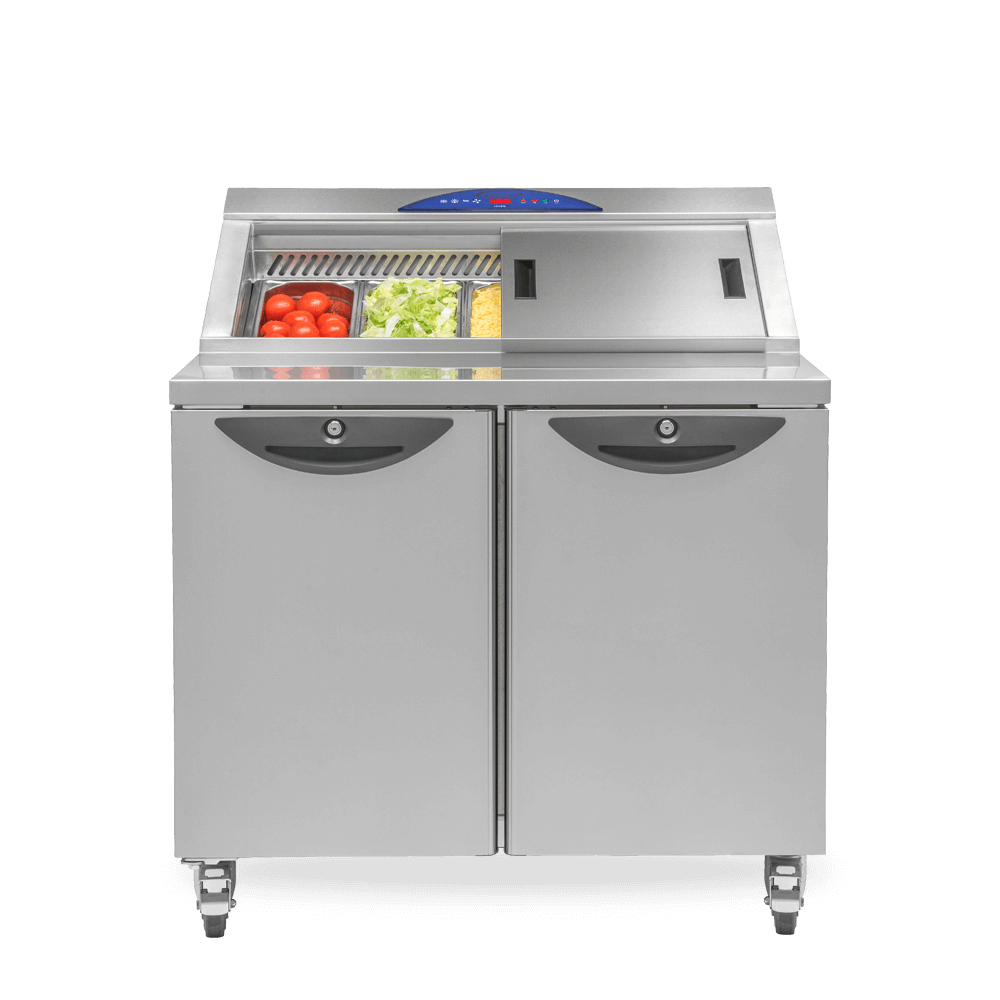 Refrigerated CPC2 Slimline Preparation Counter stocked with Salad