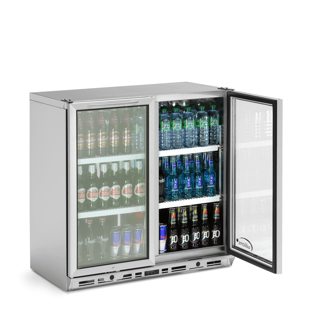 Two Door Bottle Cooler - Stocked - Side On - One Door Open