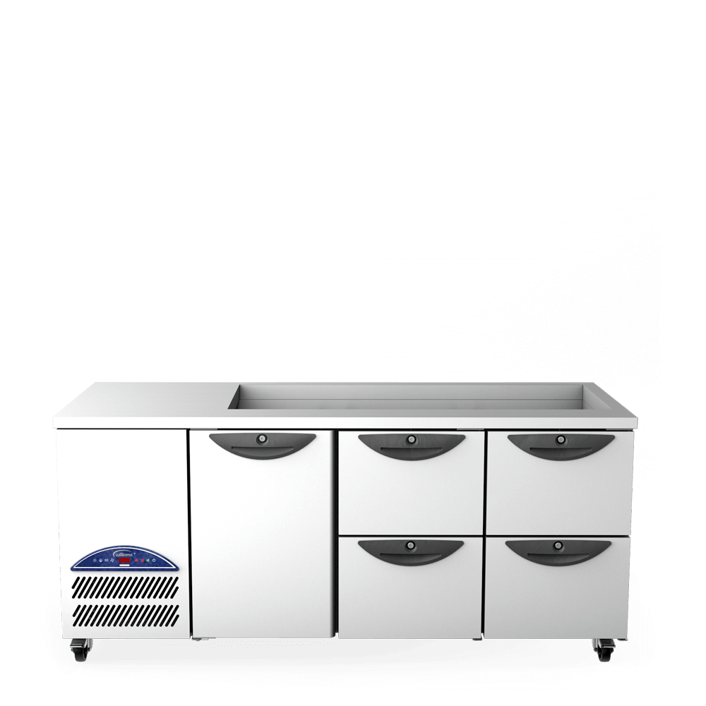 Opal Three Door Gastronorm Refrigerated Counter - 2 banks of 2 drawers with cut out - Front On