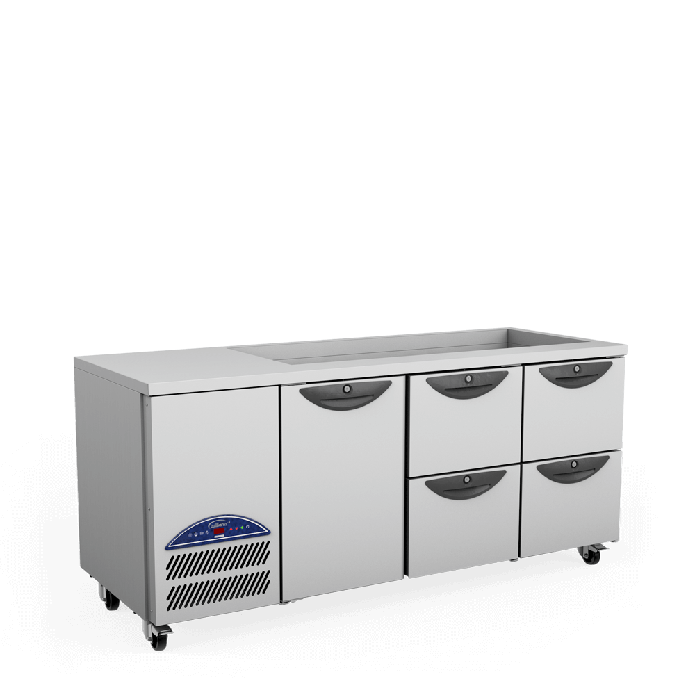 Opal Three Door Gastronorm Refrigerated Counter - 2 banks of 2 drawers with cut out - Side On